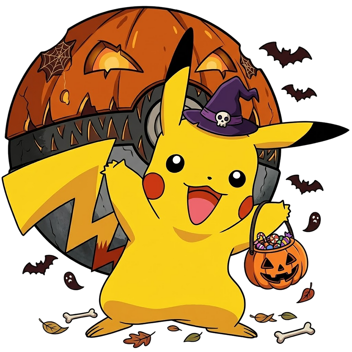 Witch Pikachu & Weathered Pumpkin Poké Ball Graphic