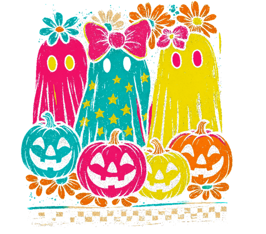 Vibrant Halloween Ghosts & Pumpkins Design