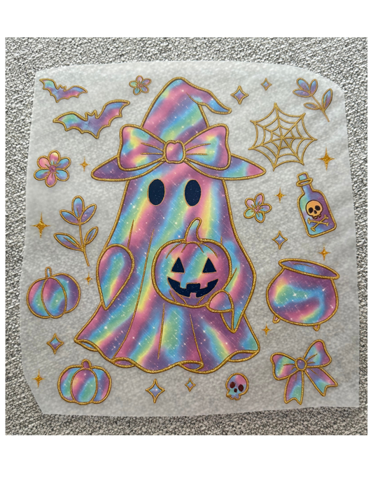 Iridescent Ghost Witch Hat Pumpkin Graphic