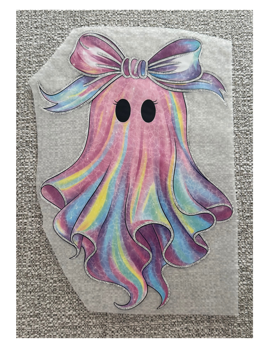 Iridescent Ghost Silver Outline Bow Graphic