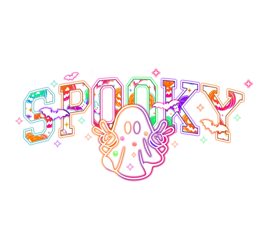 Spooky Peace Sign Ghost Neon Design