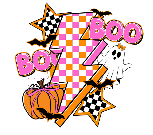 Boo Lightning Bolt Checkered Halloween Design