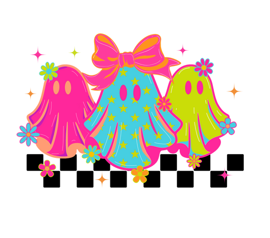Vibrant Ghosts Checkered and Stripes Halloween Design
