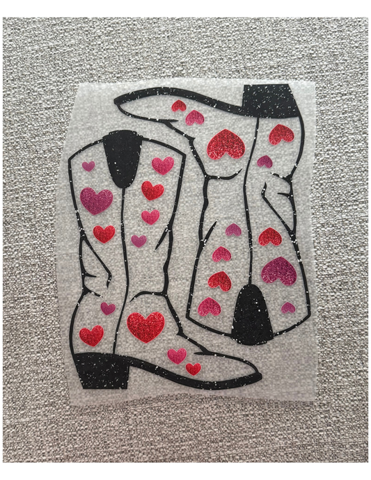 Two Glitter Cowboy Boots Heart Graphic
