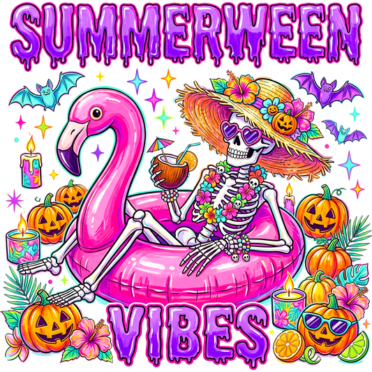 Summerween Vibes Skeleton Flamingo Float Design