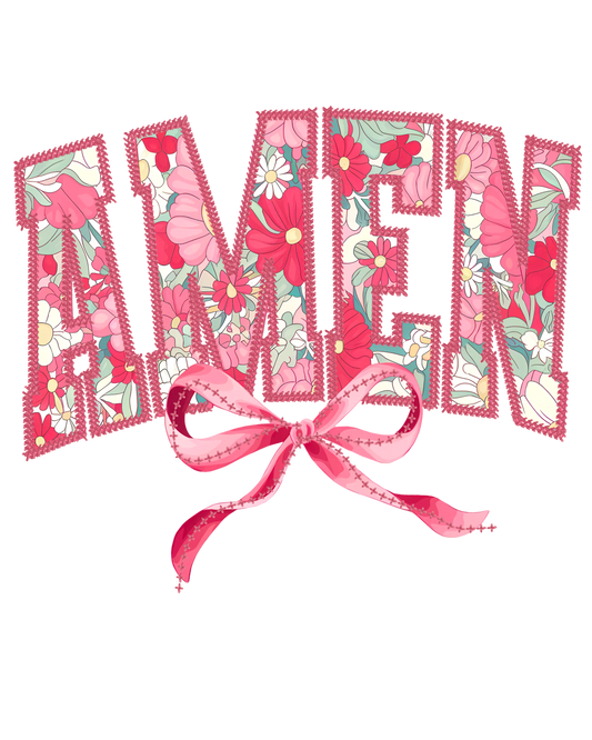 Amen Pink Floral Bow Graphic