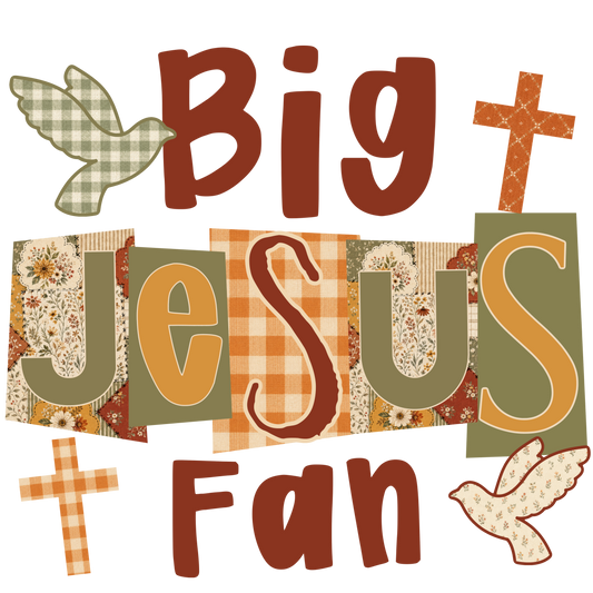 Big Jesus Fan Fall Colors Birds Crosses Graphic